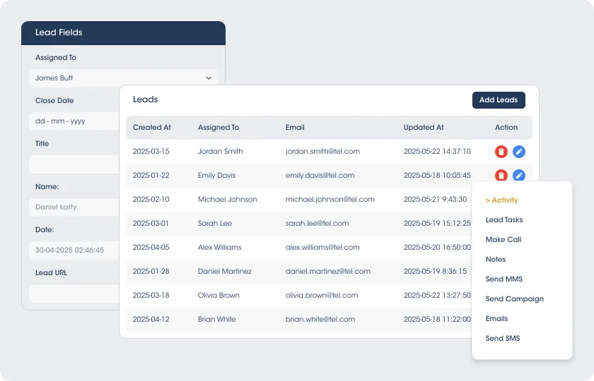 Telagus lead management screen