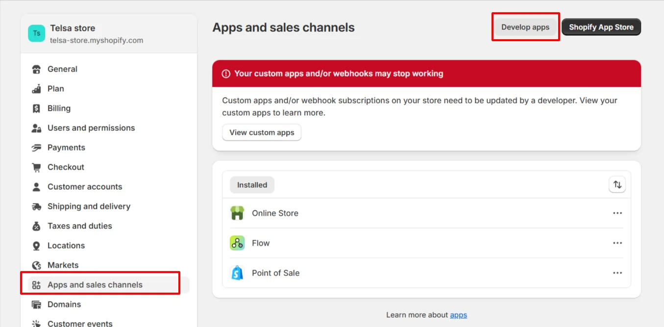 Shopify integration, step 2