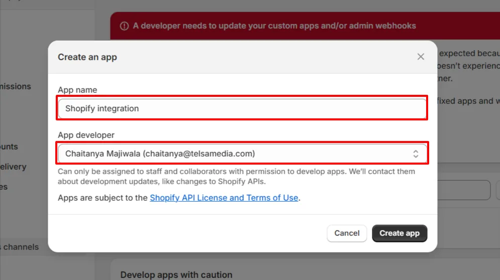 Shopify integration, step 4