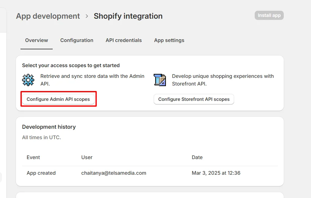 Shopify integration, step 5