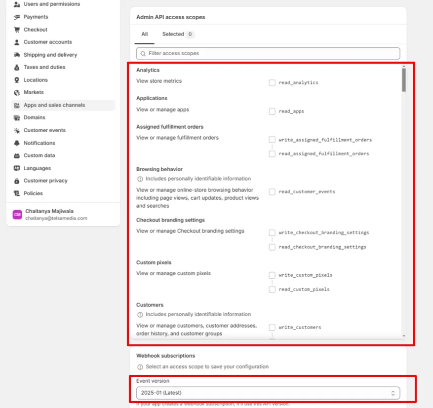 Shopify integration, step 6