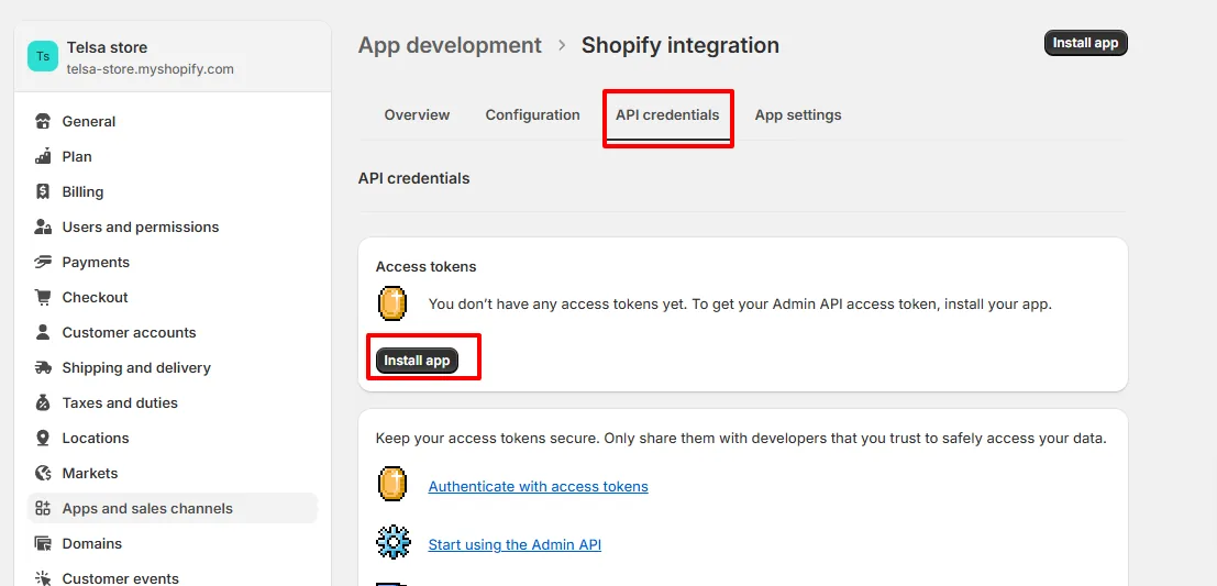Shopify integration, step 7