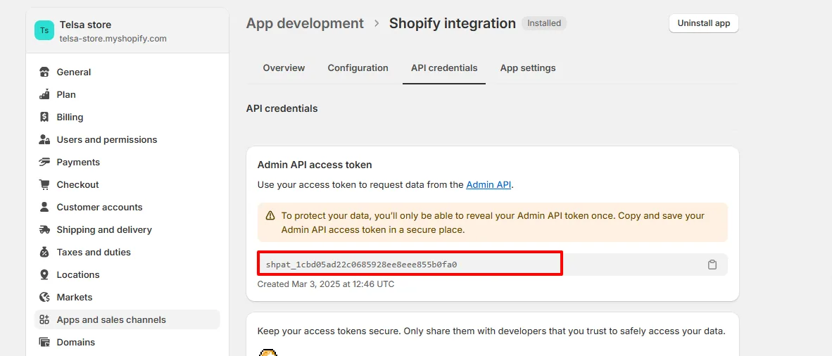 Shopify integration, step 8