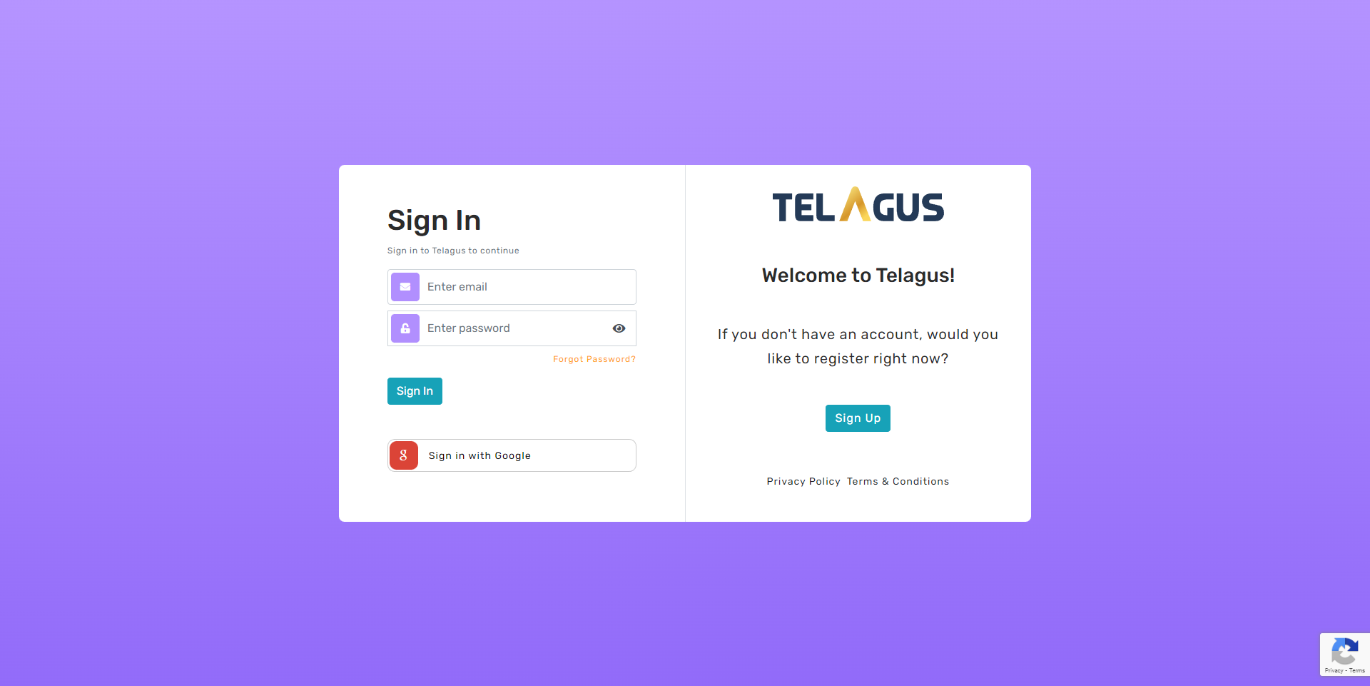 Telagus log in page